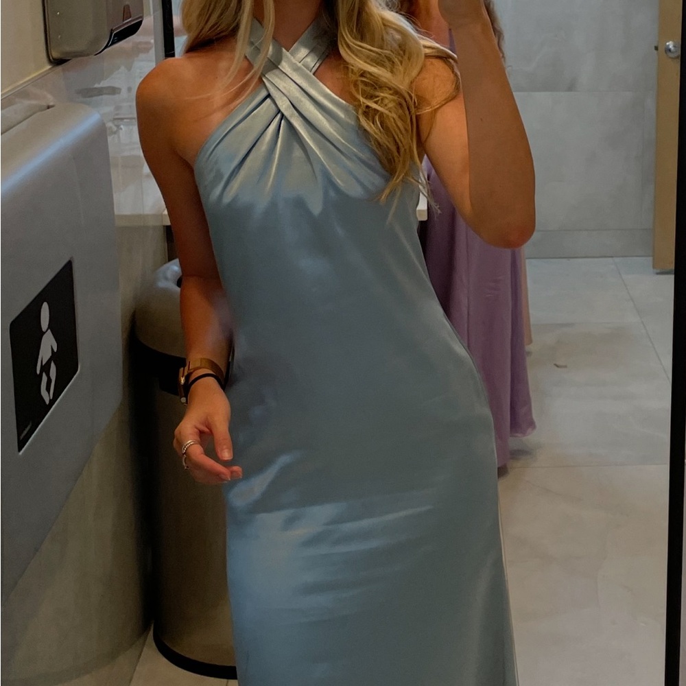 Satin bridesmaid dress / blue satin maxi dress